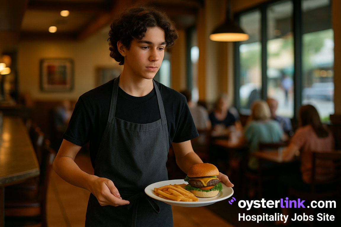 food runner carrying burger